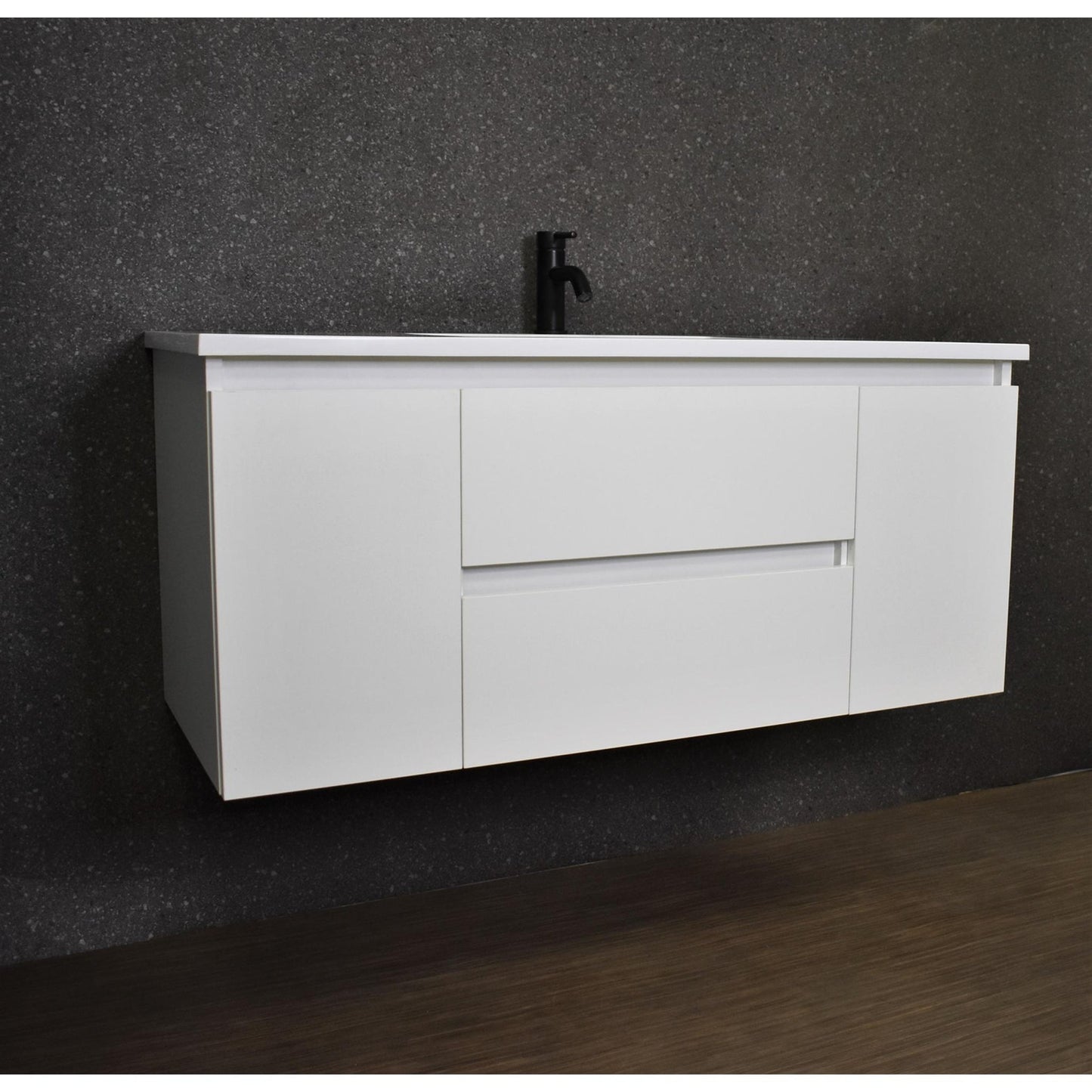 Volpa USA Salt 48" x 20" White Wall-Mounted Floating Bathroom Vanity With Drawers, Acrylic Top and Integrated Acrylic Sink