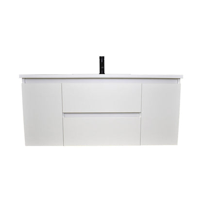 Volpa USA Salt 48" x 20" White Wall-Mounted Floating Bathroom Vanity With Drawers, Acrylic Top and Integrated Acrylic Sink