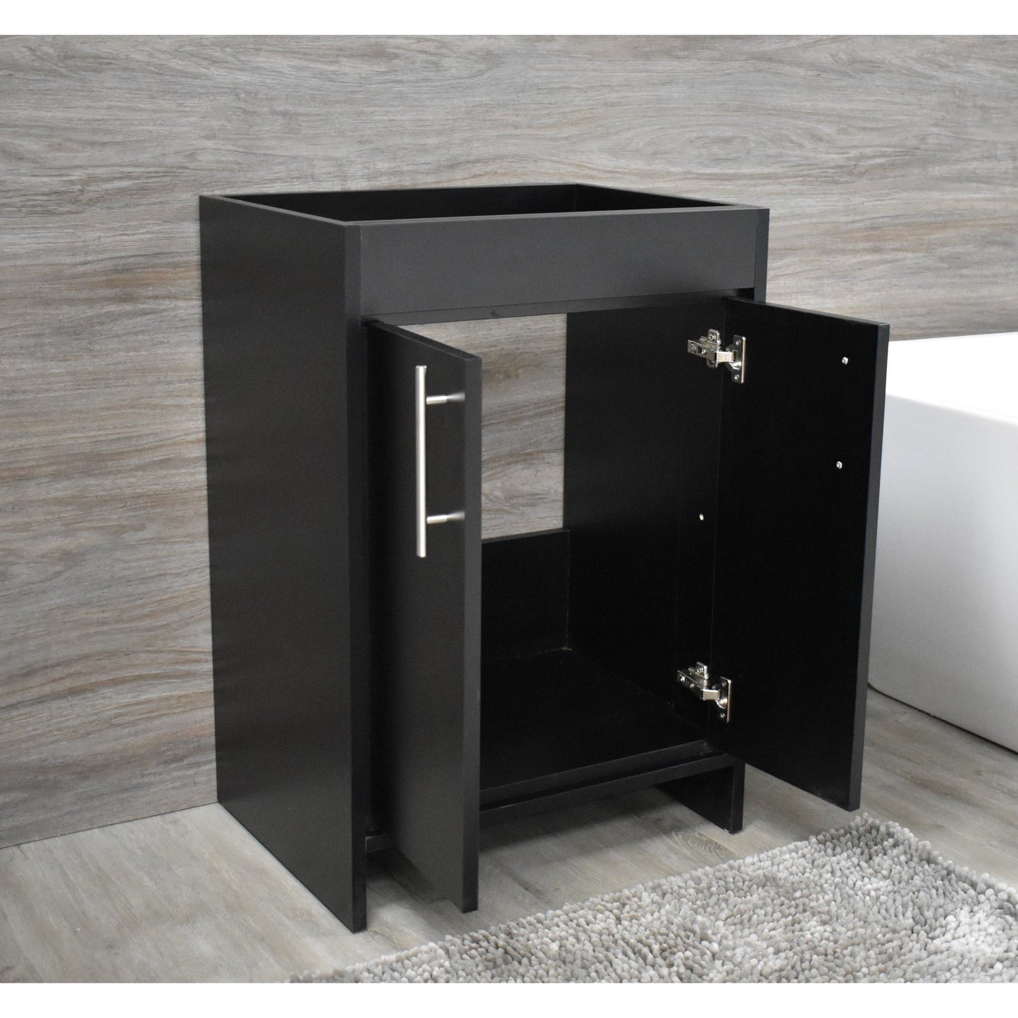 Volpa USA Villa 24" Black Freestanding Modern Bathroom Vanity With Brushed Nickel Round Handles