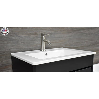 Volpa USA Villa 24" Black Freestanding Modern Bathroom Vanity With Integrated Ceramic Top and Brushed Nickel Round Handles