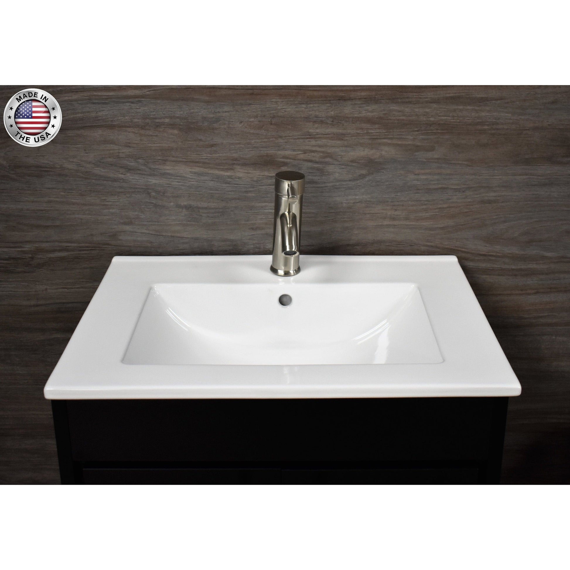 Volpa USA Villa 24" Black Freestanding Modern Bathroom Vanity With Integrated Ceramic Top and Brushed Nickel Round Handles