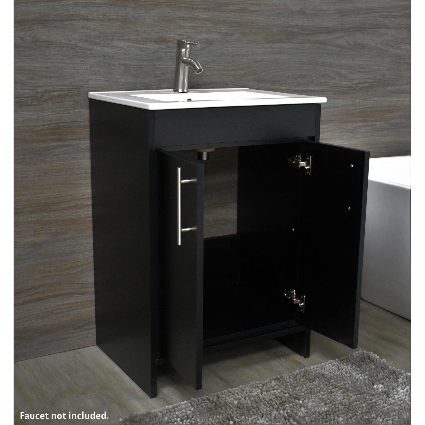 Volpa USA Villa 24" Black Freestanding Modern Bathroom Vanity With Integrated Ceramic Top and Brushed Nickel Round Handles