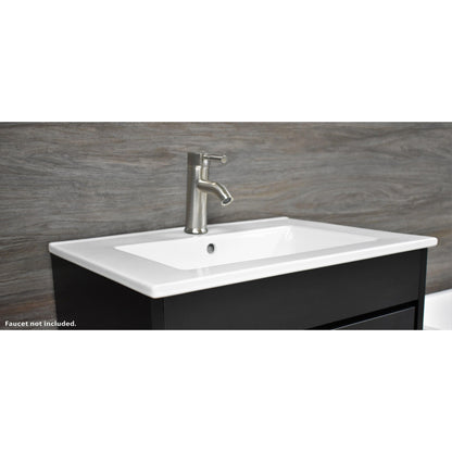 Volpa USA Villa 24" Black Freestanding Modern Bathroom Vanity With Integrated Ceramic Top and Brushed Nickel Round Handles