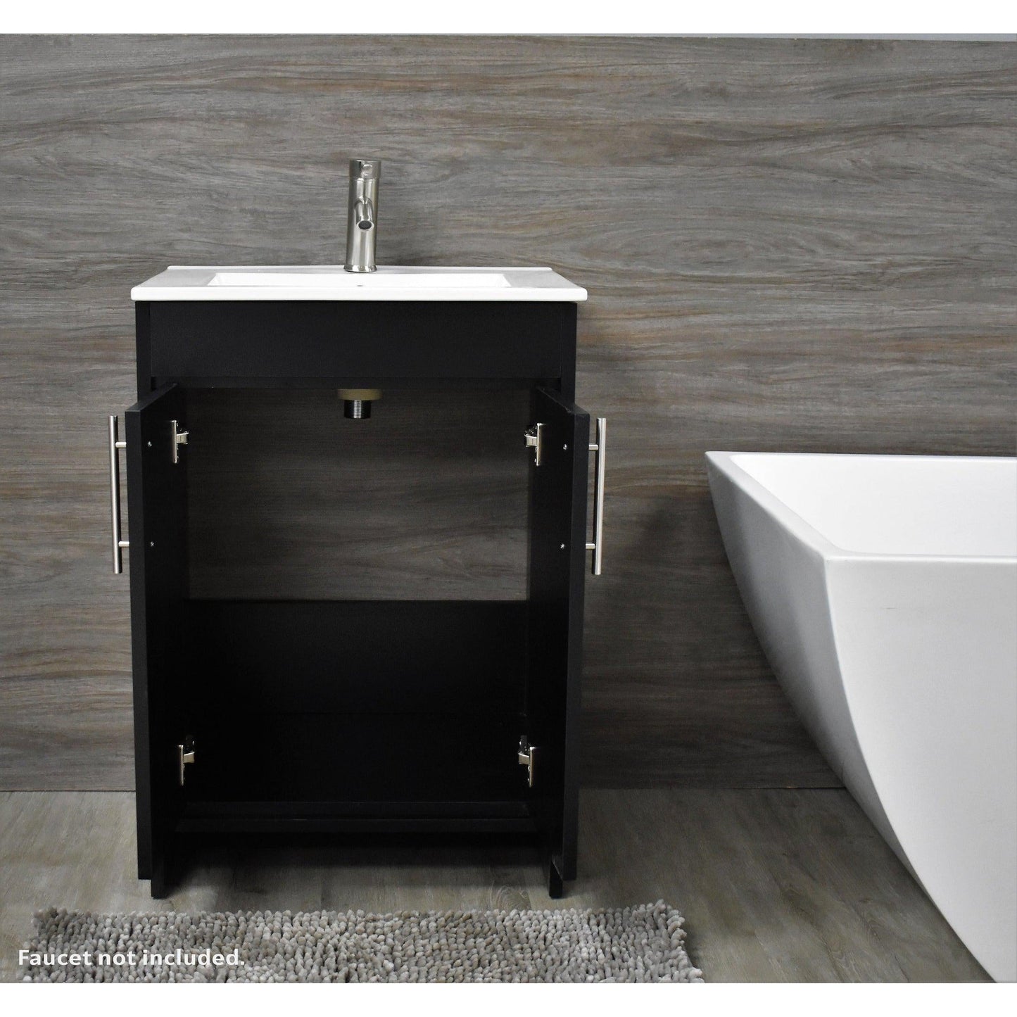 Volpa USA Villa 24" Black Freestanding Modern Bathroom Vanity With Integrated Ceramic Top and Brushed Nickel Round Handles