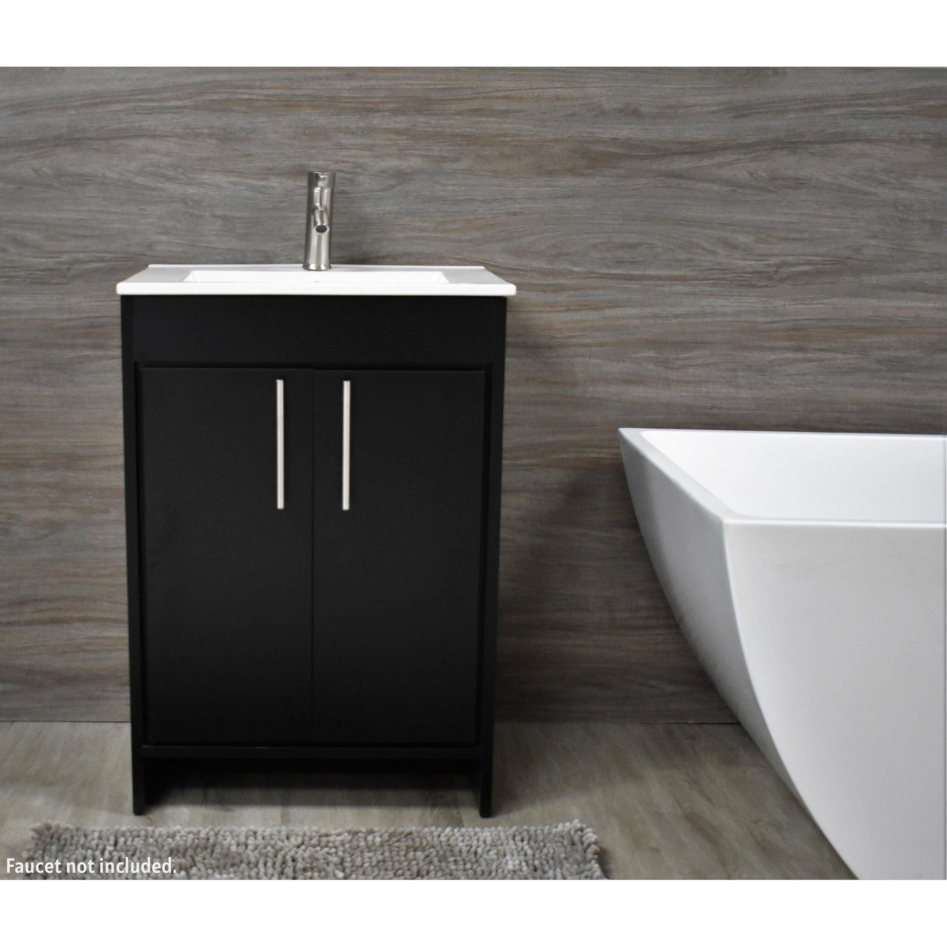 Volpa USA Villa 24" Black Freestanding Modern Bathroom Vanity With Integrated Ceramic Top and Brushed Nickel Round Handles