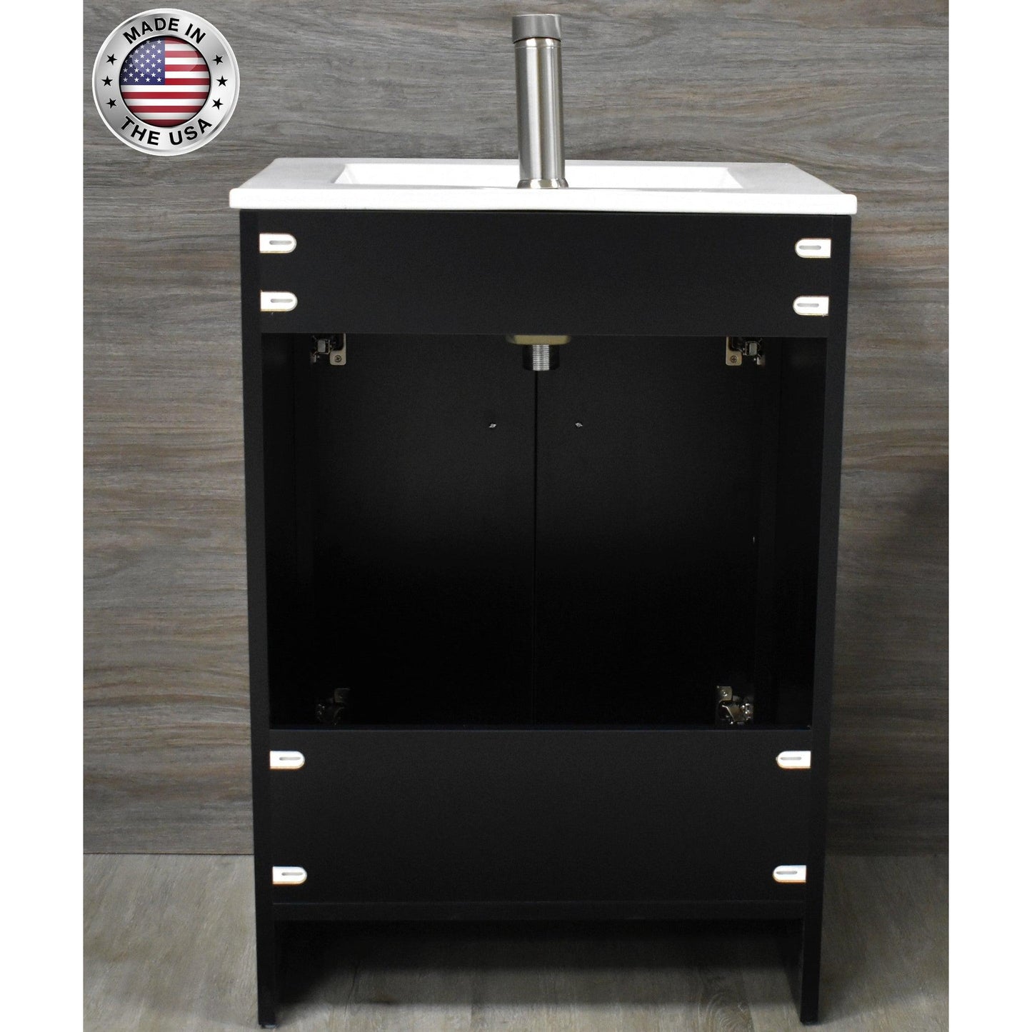 Volpa USA Villa 24" Black Freestanding Modern Bathroom Vanity With Integrated Ceramic Top and Brushed Nickel Round Handles