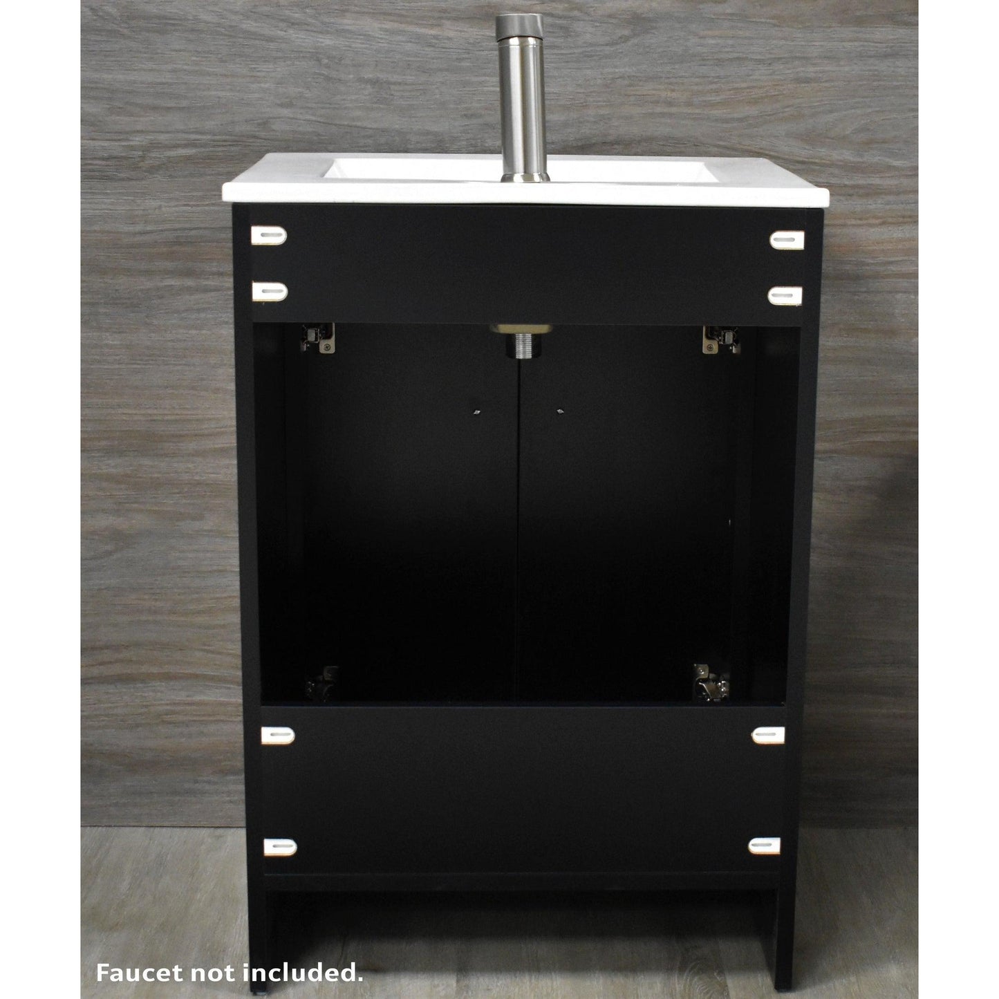 Volpa USA Villa 24" Black Freestanding Modern Bathroom Vanity With Integrated Ceramic Top and Brushed Nickel Round Handles