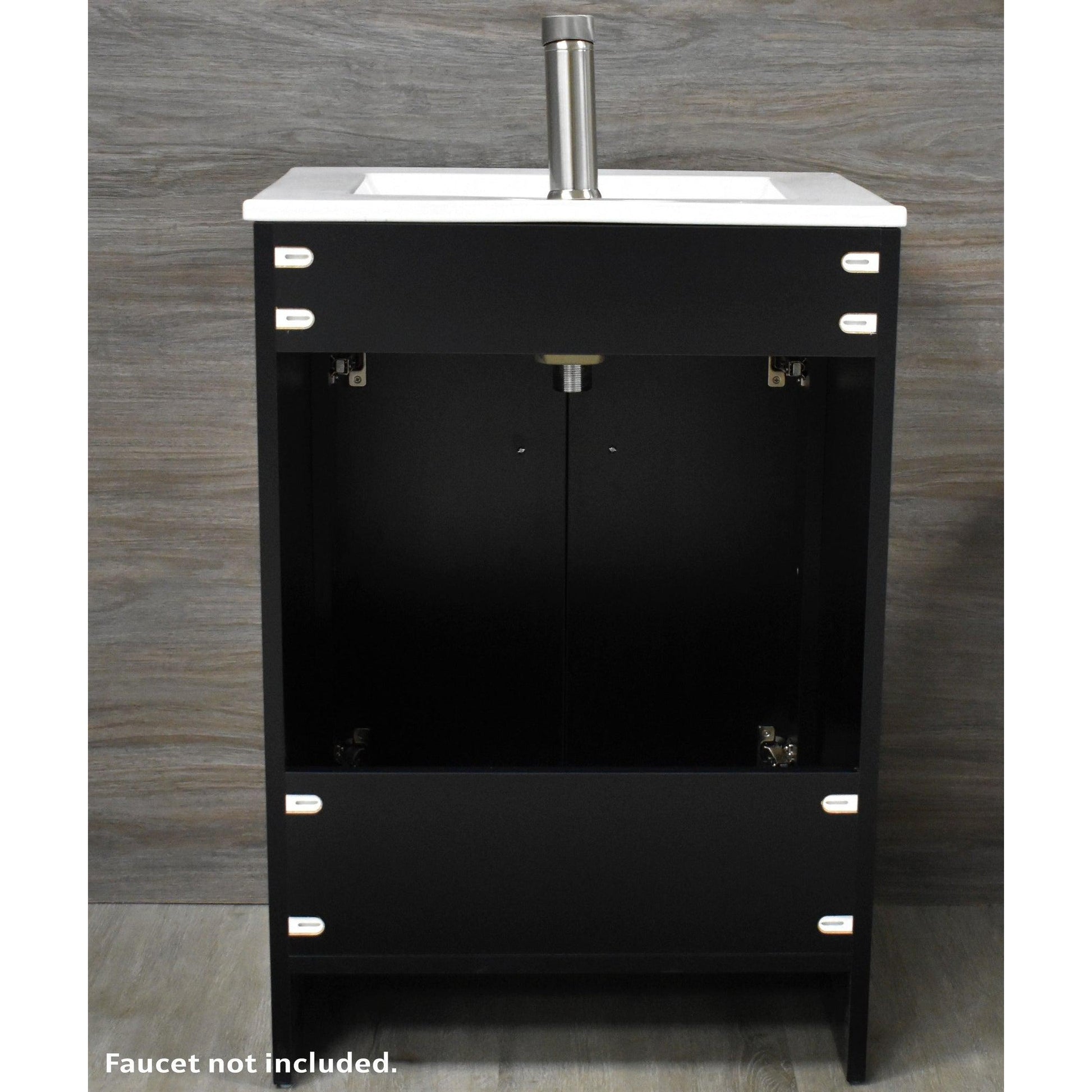 Volpa USA Villa 24" Black Freestanding Modern Bathroom Vanity With Integrated Ceramic Top and Brushed Nickel Round Handles