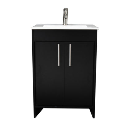 Volpa USA Villa 24" Black Freestanding Modern Bathroom Vanity With Integrated Ceramic Top and Brushed Nickel Round Handles