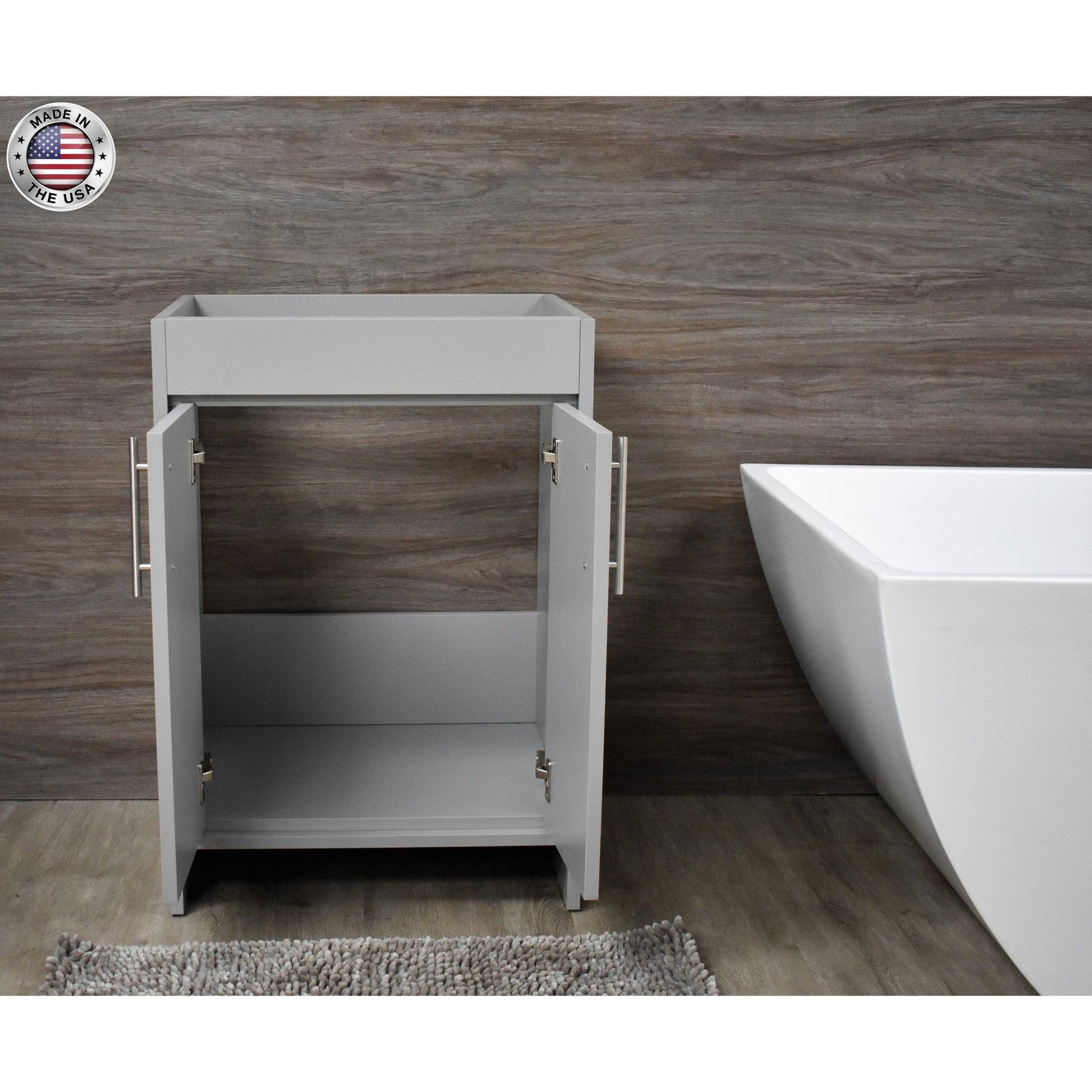 Volpa USA Villa 24" Gray Freestanding Modern Bathroom Vanity With Brushed Nickel Round Handles