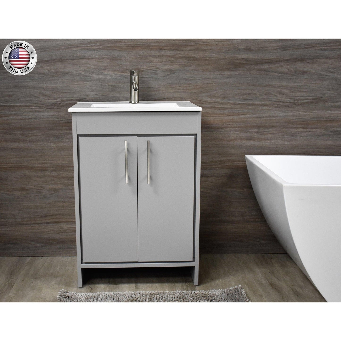 Volpa USA Villa 24" Gray Freestanding Modern Bathroom Vanity With Brushed Nickel Round Handles