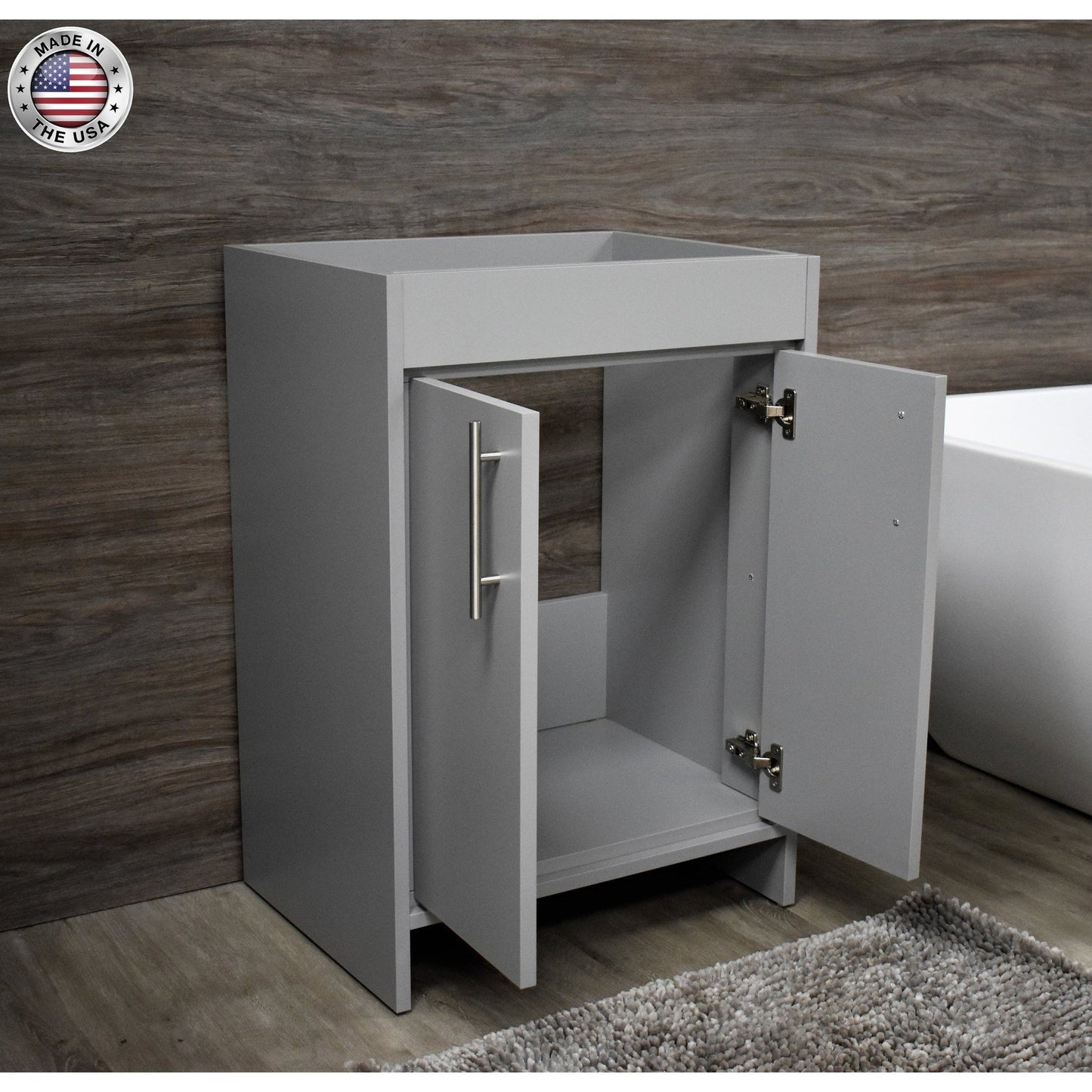 Volpa USA Villa 24" Gray Freestanding Modern Bathroom Vanity With Brushed Nickel Round Handles