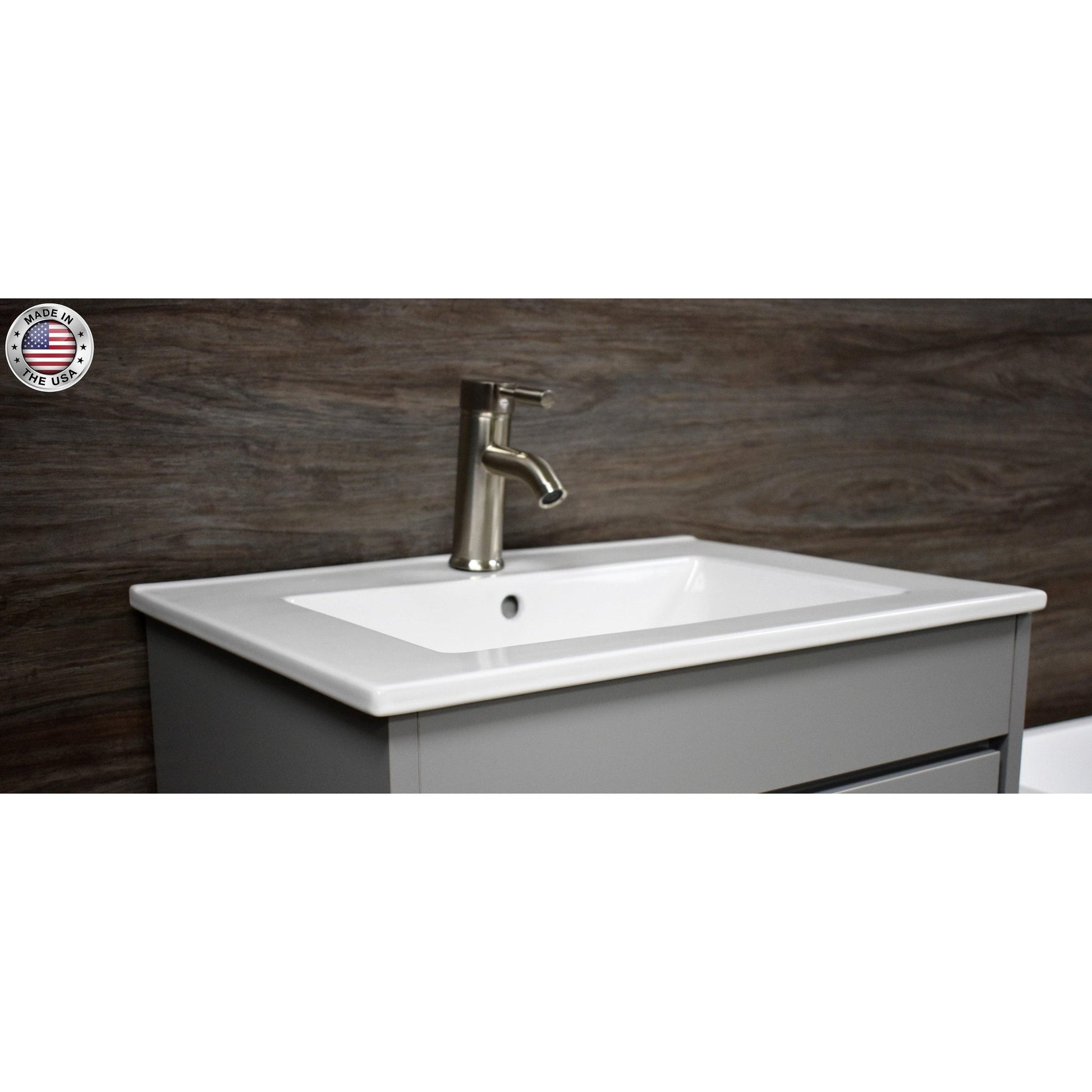 Volpa USA Villa 24" Gray Freestanding Modern Bathroom Vanity With Integrated Ceramic Top and Brushed Nickel Round Handles