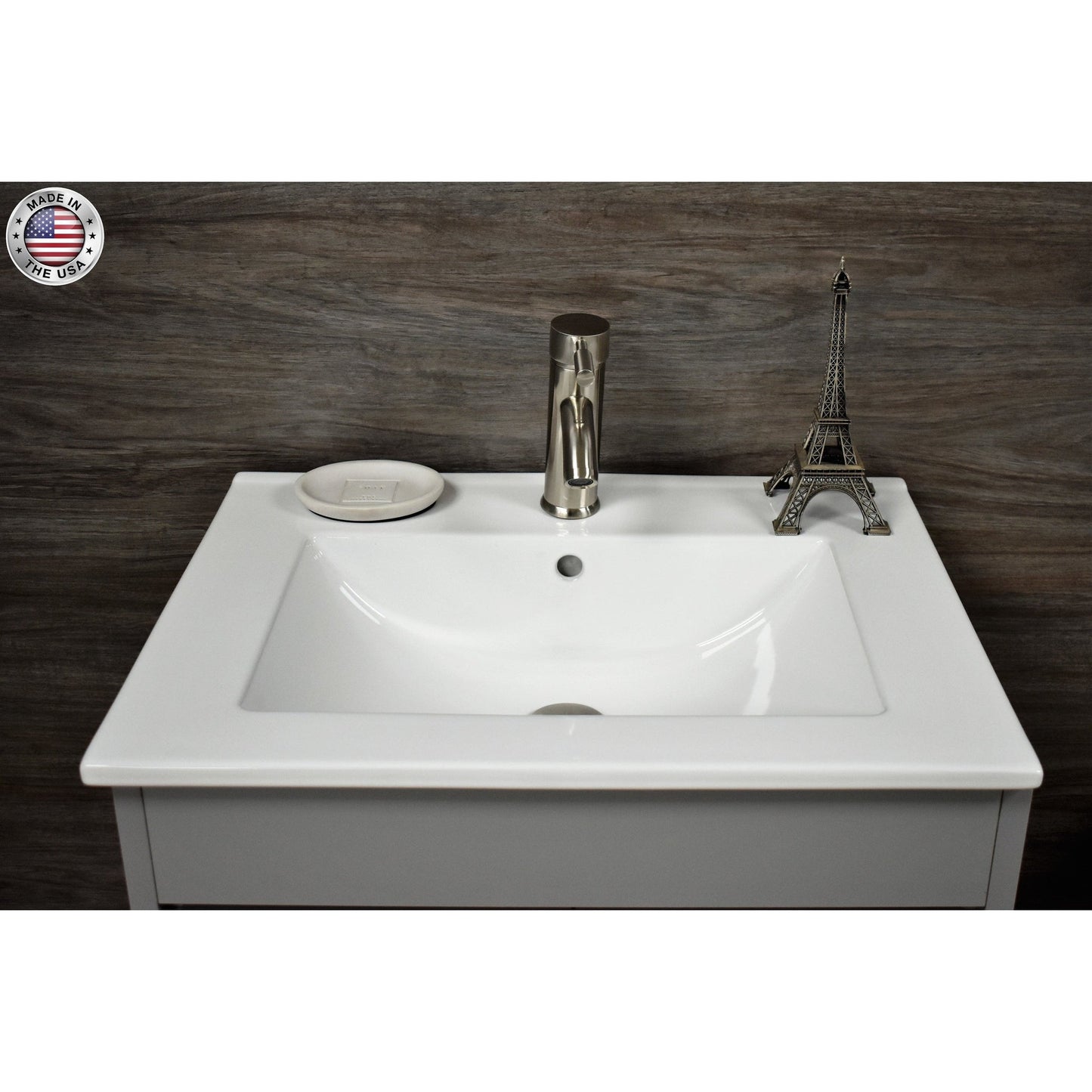 Volpa USA Villa 24" Gray Freestanding Modern Bathroom Vanity With Integrated Ceramic Top and Brushed Nickel Round Handles