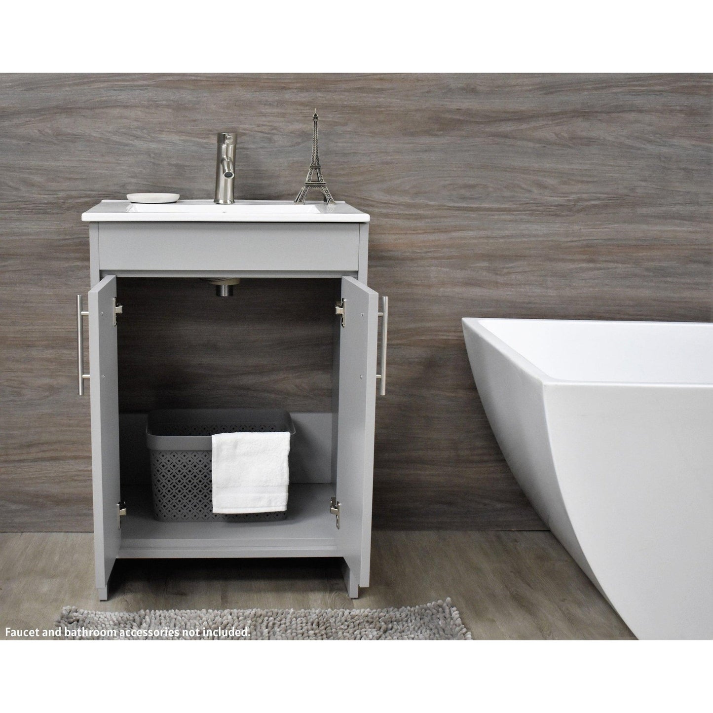 Volpa USA Villa 24" Gray Freestanding Modern Bathroom Vanity With Integrated Ceramic Top and Brushed Nickel Round Handles