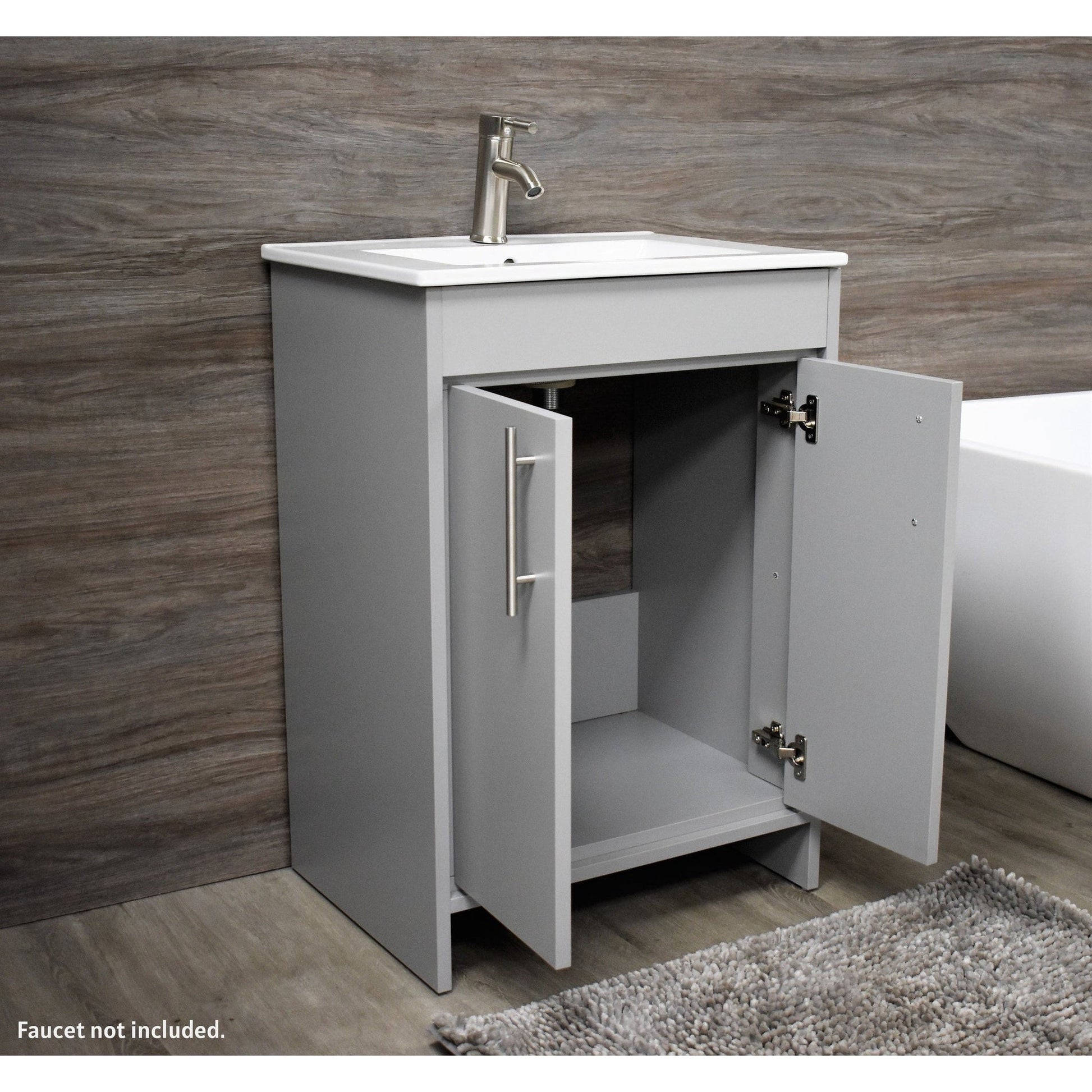 Volpa USA Villa 24" Gray Freestanding Modern Bathroom Vanity With Integrated Ceramic Top and Brushed Nickel Round Handles