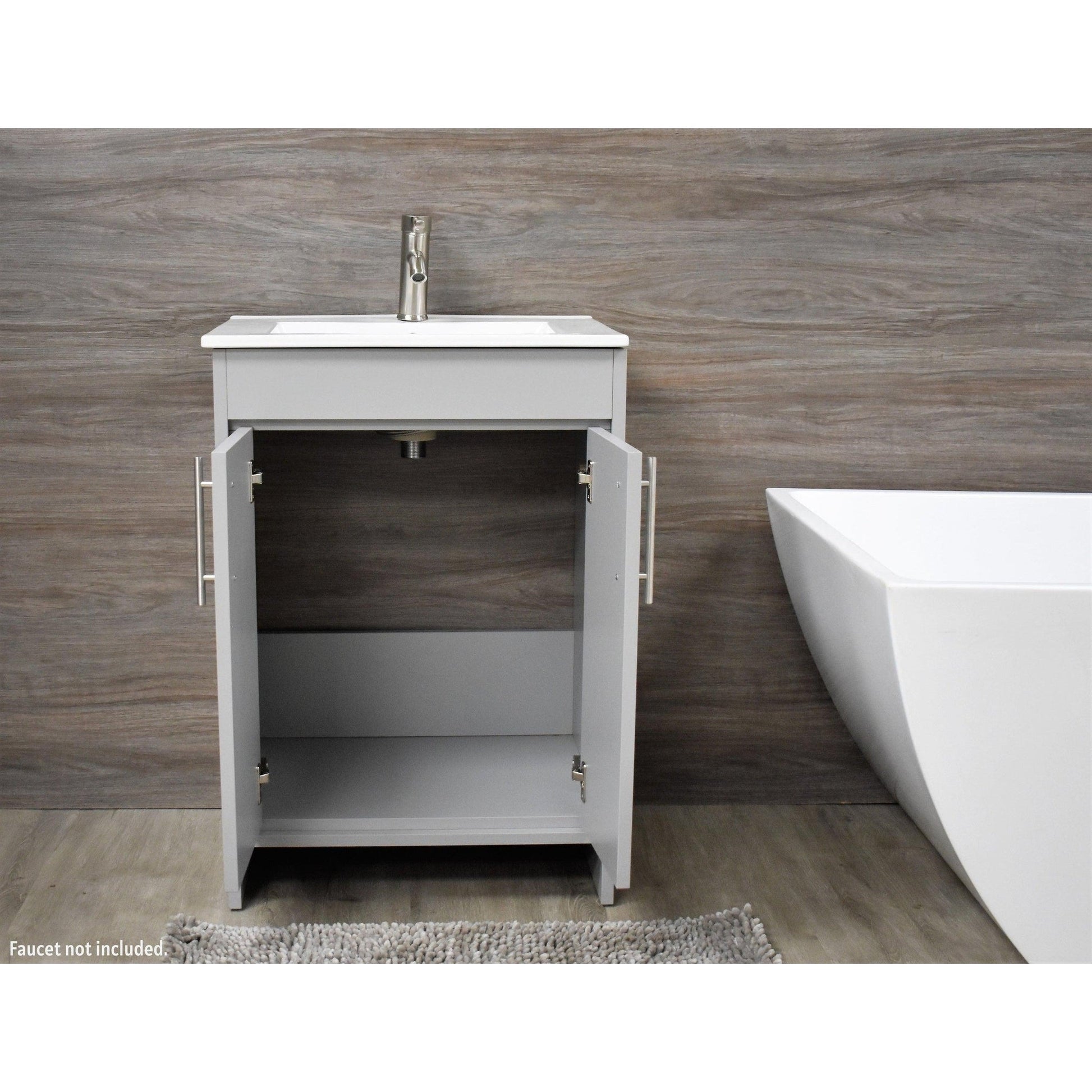 Volpa USA Villa 24" Gray Freestanding Modern Bathroom Vanity With Integrated Ceramic Top and Brushed Nickel Round Handles