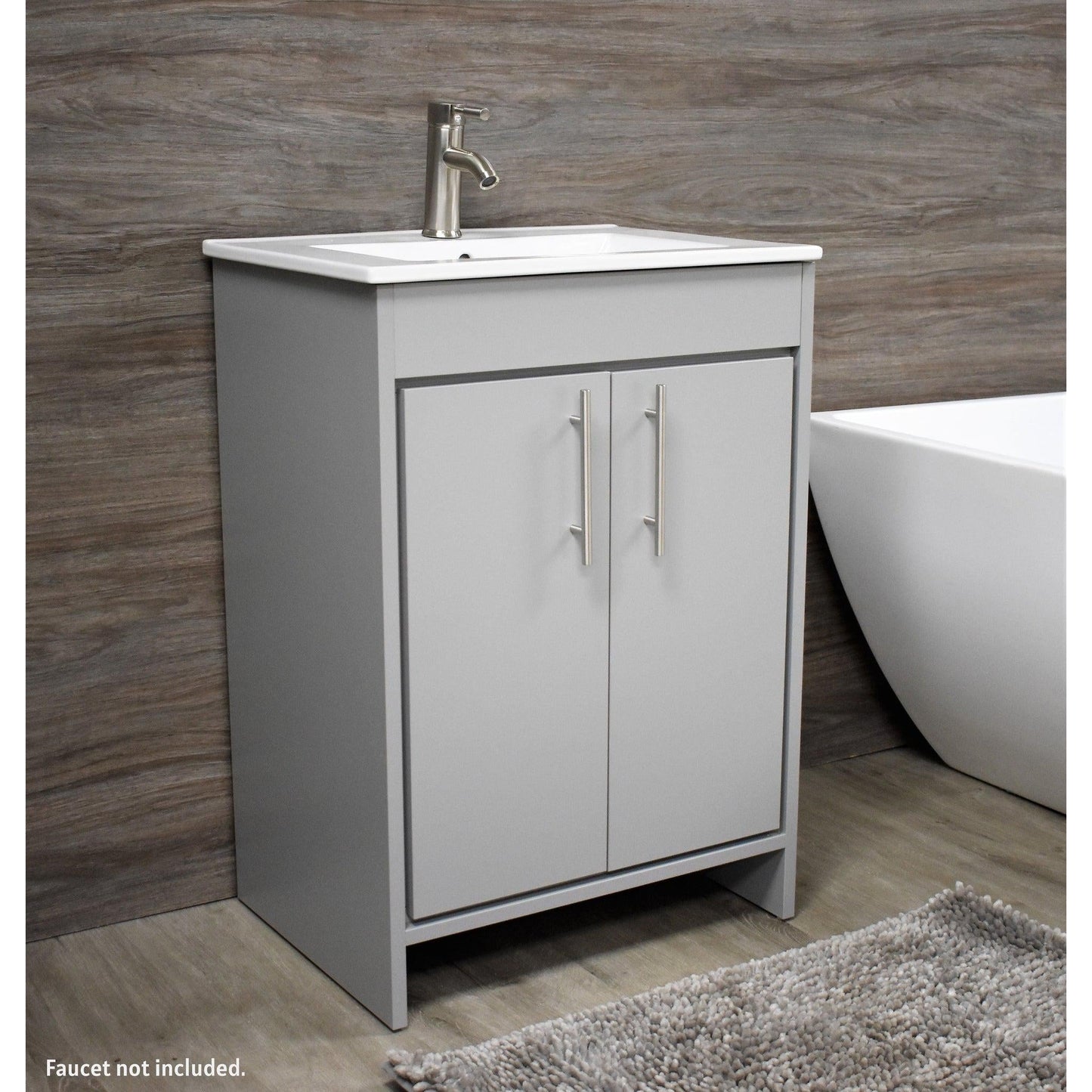 Volpa USA Villa 24" Gray Freestanding Modern Bathroom Vanity With Integrated Ceramic Top and Brushed Nickel Round Handles