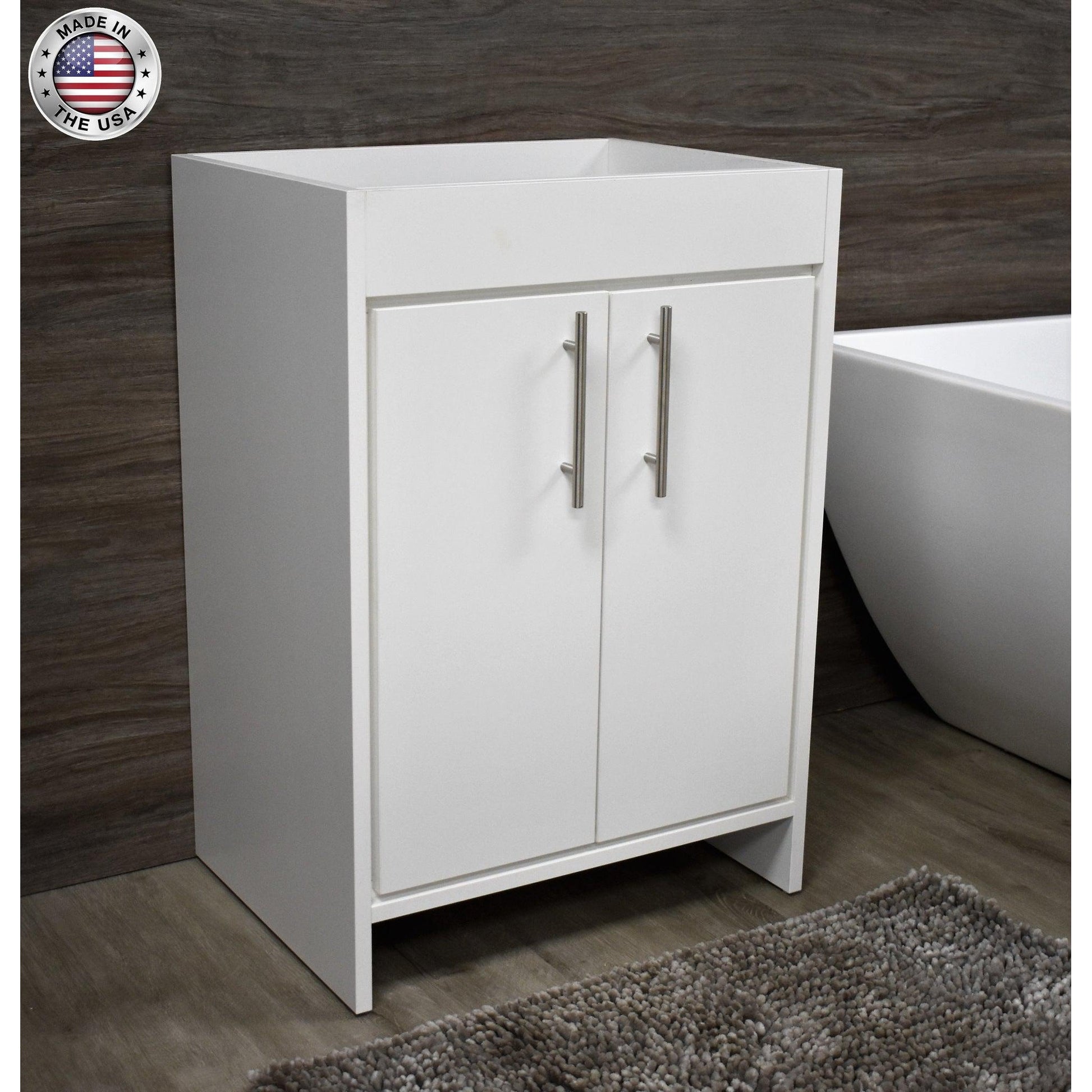 Volpa USA Villa 24" White Freestanding Modern Bathroom Vanity With Brushed Nickel Round Handles