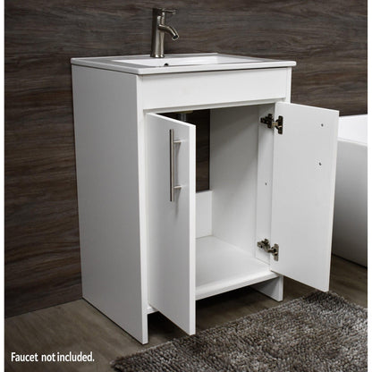 Volpa USA Villa 24" White Freestanding Modern Bathroom Vanity With Integrated Ceramic Top and Brushed Nickel Round Handles