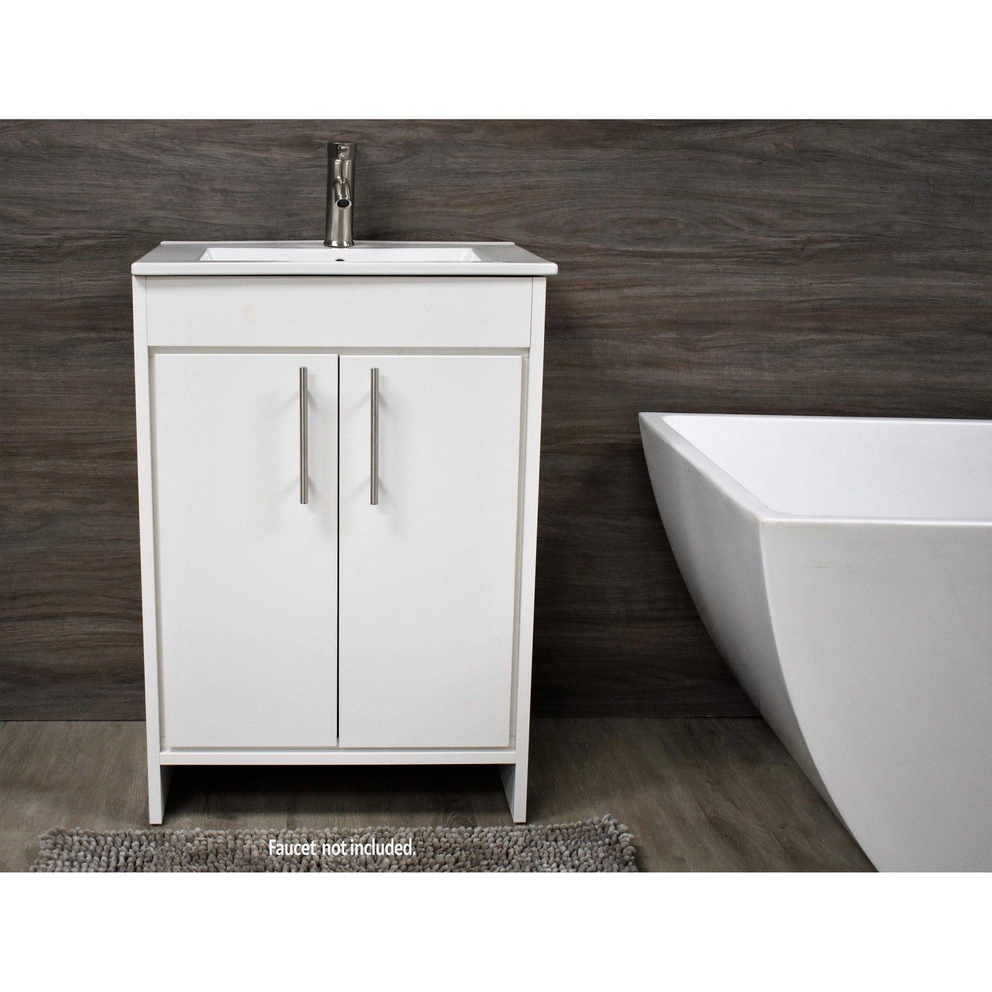 Volpa USA Villa 24" White Freestanding Modern Bathroom Vanity With Integrated Ceramic Top and Brushed Nickel Round Handles