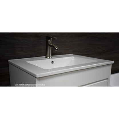 Volpa USA Villa 24" White Freestanding Modern Bathroom Vanity With Integrated Ceramic Top and Brushed Nickel Round Handles