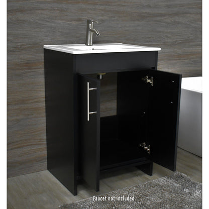 Volpa USA Villa 30" Black Freestanding Modern Bathroom Vanity With Integrated Ceramic Top And Brushed Nickel Round Handles