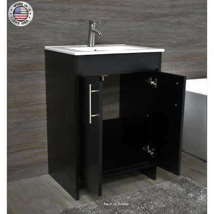 Volpa USA Villa 30" Black Freestanding Modern Bathroom Vanity With Integrated Ceramic Top And Brushed Nickel Round Handles