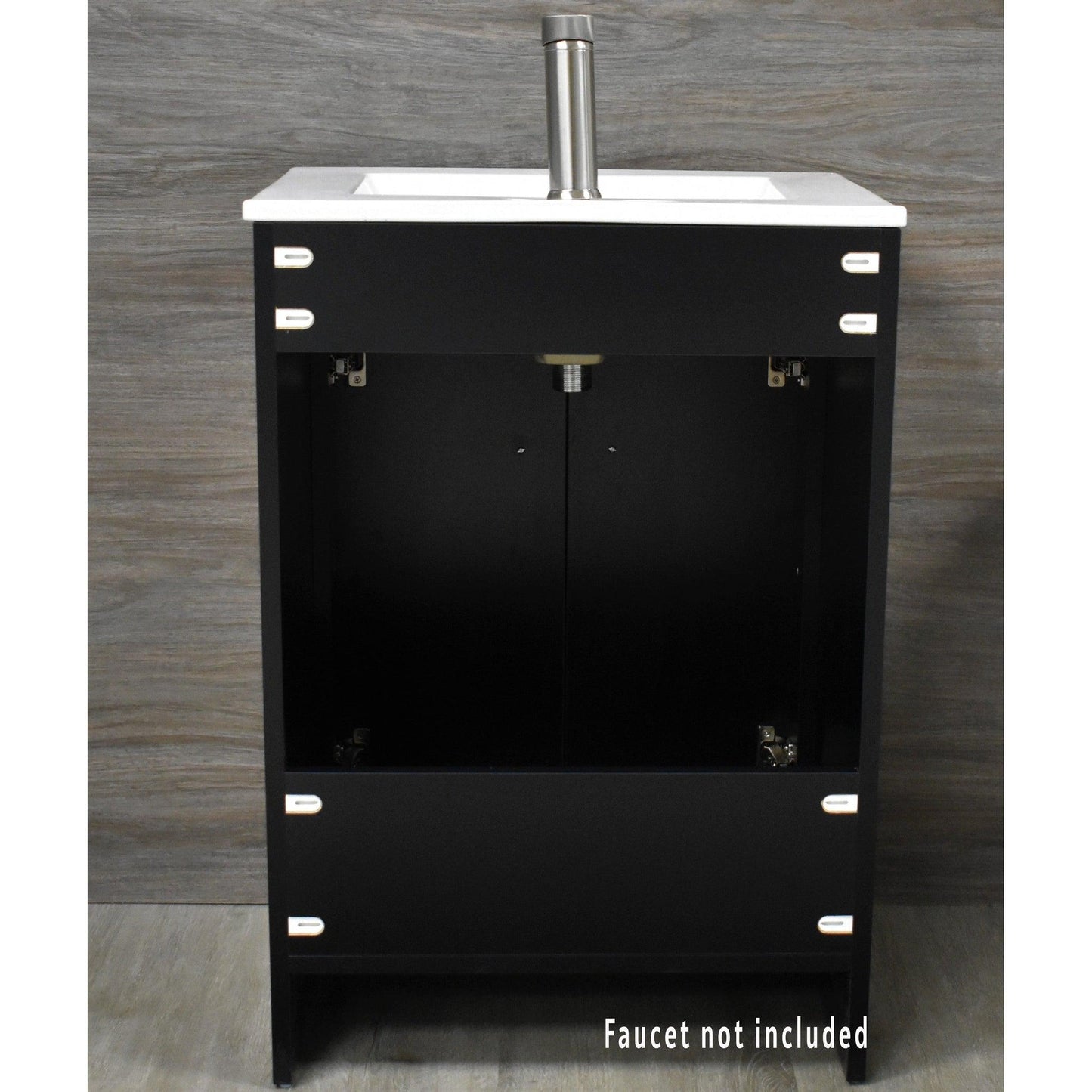 Volpa USA Villa 30" Black Freestanding Modern Bathroom Vanity With Integrated Ceramic Top And Brushed Nickel Round Handles