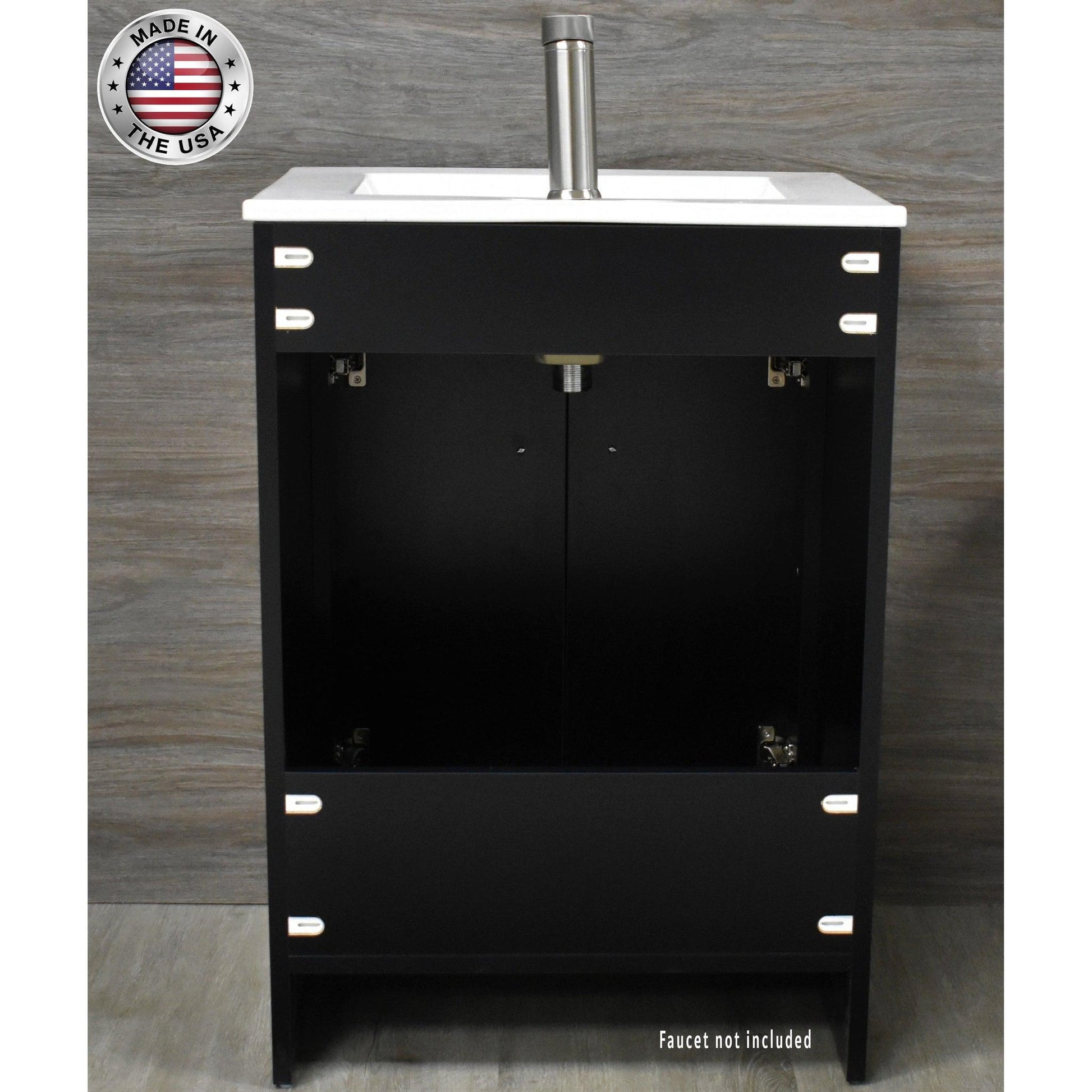 Volpa USA Villa 30" Black Freestanding Modern Bathroom Vanity With Integrated Ceramic Top And Brushed Nickel Round Handles