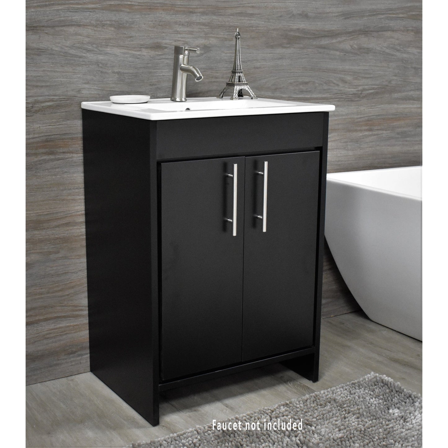 Volpa USA Villa 30" Black Freestanding Modern Bathroom Vanity With Integrated Ceramic Top And Brushed Nickel Round Handles