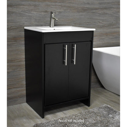 Volpa USA Villa 30" Black Freestanding Modern Bathroom Vanity With Integrated Ceramic Top And Brushed Nickel Round Handles