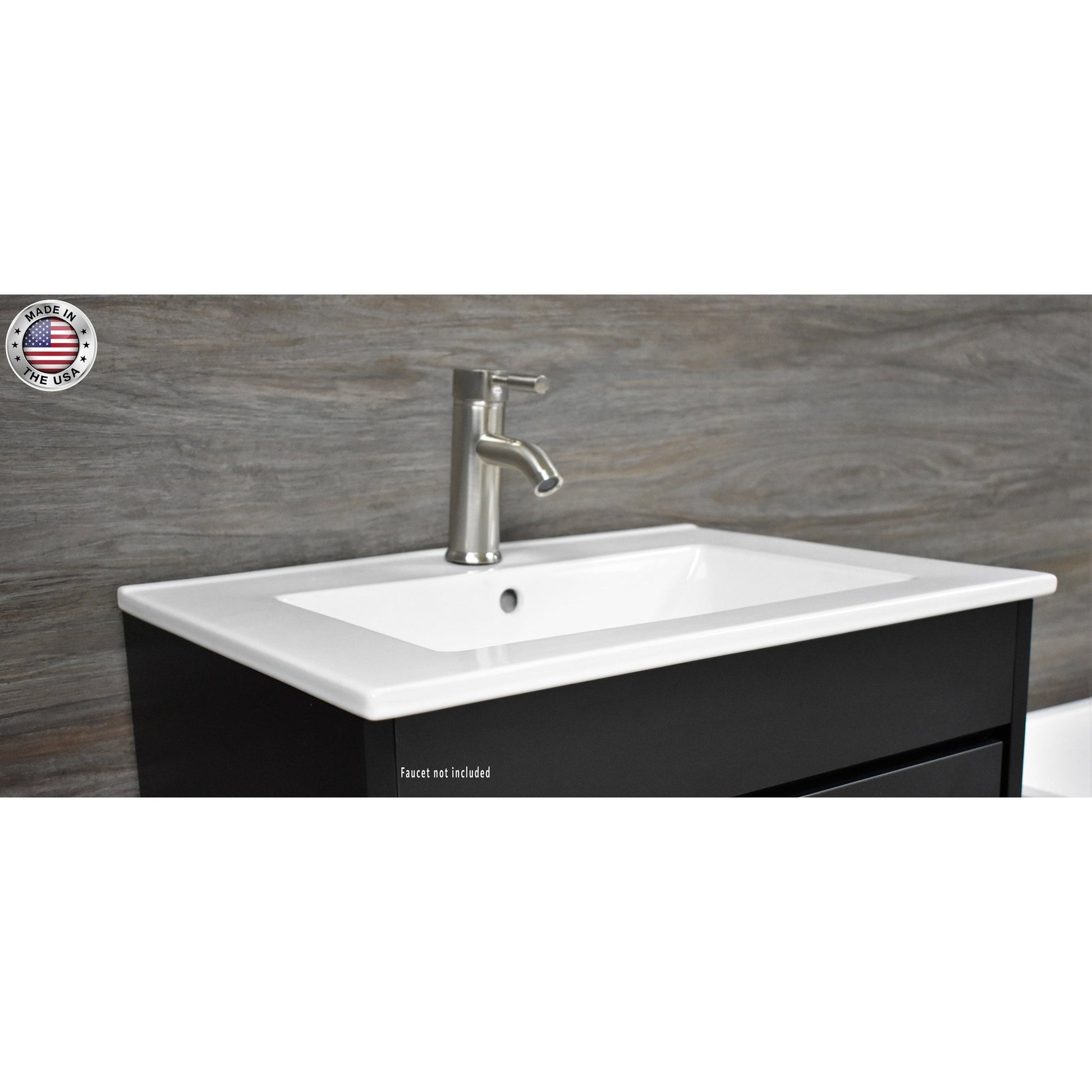 Volpa USA Villa 30" Black Freestanding Modern Bathroom Vanity With Integrated Ceramic Top And Brushed Nickel Round Handles