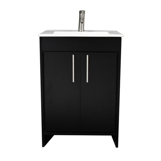 Volpa USA Villa 30" Black Freestanding Modern Bathroom Vanity With Integrated Ceramic Top And Brushed Nickel Round Handles