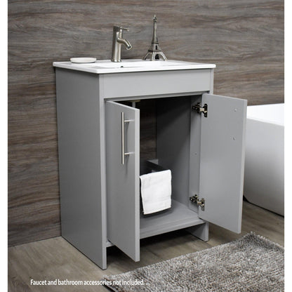 Volpa USA Villa 30" Gray Freestanding Modern Bathroom Vanity With Integrated Ceramic Top and Brushed Nickel Round Handles