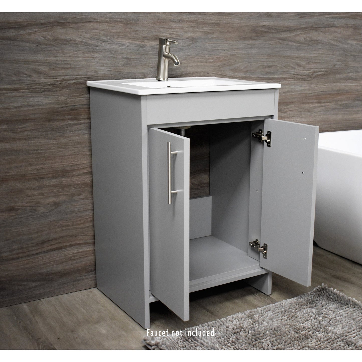 Volpa USA Villa 30" Gray Freestanding Modern Bathroom Vanity With Integrated Ceramic Top and Brushed Nickel Round Handles