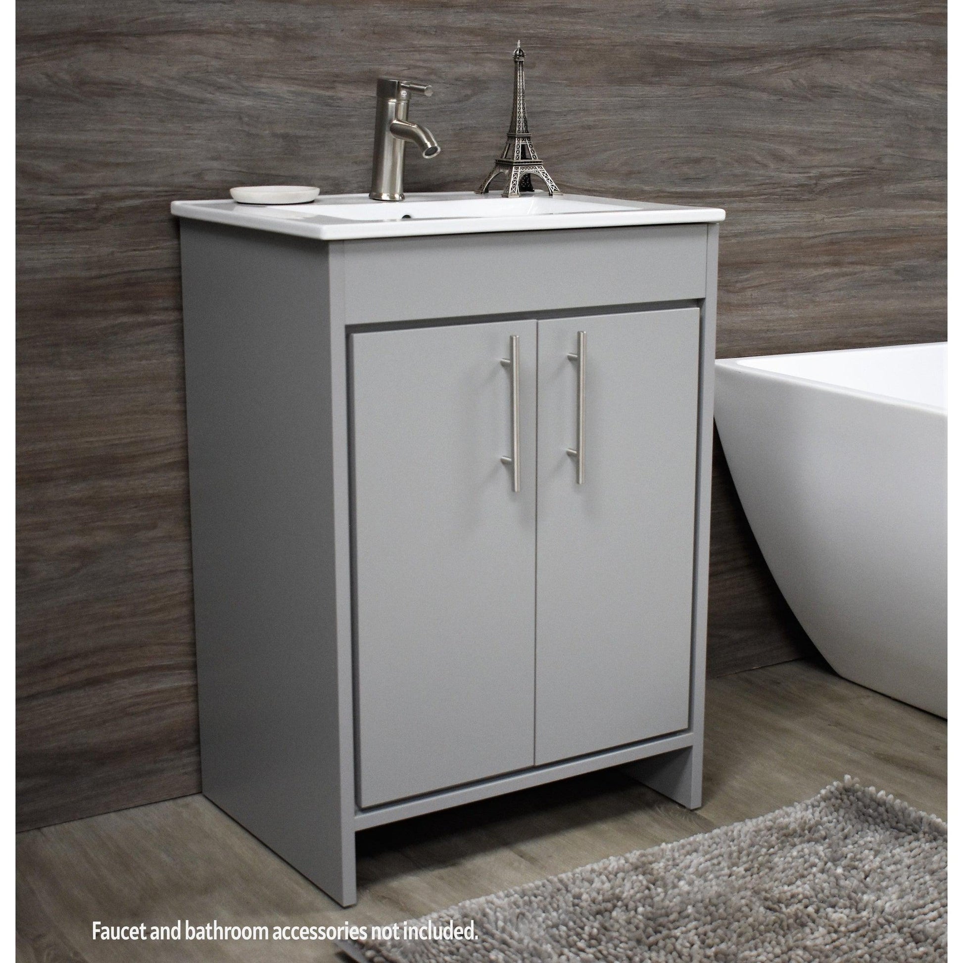 Volpa USA Villa 30" Gray Freestanding Modern Bathroom Vanity With Integrated Ceramic Top and Brushed Nickel Round Handles