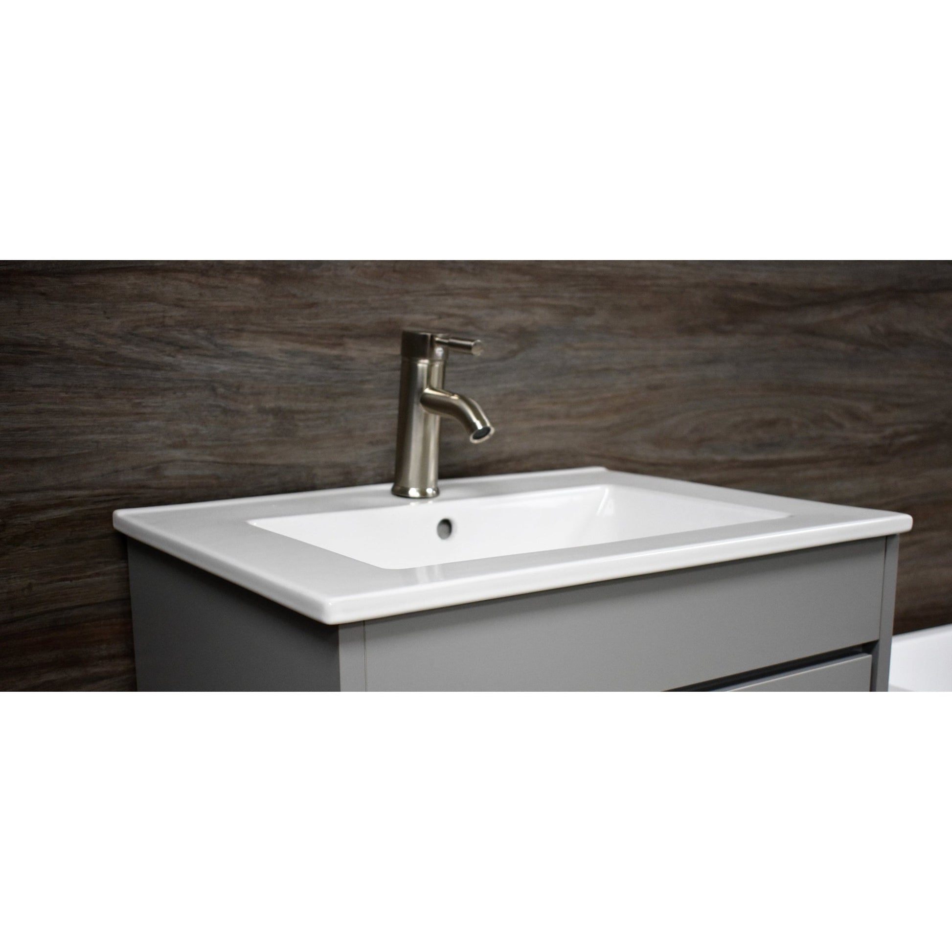 Volpa USA Villa 30" Gray Freestanding Modern Bathroom Vanity With Integrated Ceramic Top and Brushed Nickel Round Handles