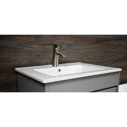 Volpa USA Villa 30" Gray Freestanding Modern Bathroom Vanity With Integrated Ceramic Top and Brushed Nickel Round Handles