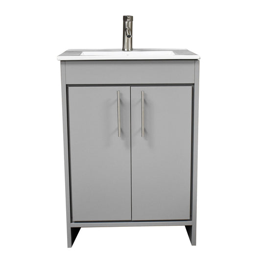 Volpa USA Villa 30" Gray Freestanding Modern Bathroom Vanity With Integrated Ceramic Top and Brushed Nickel Round Handles