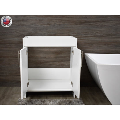 Volpa USA Villa 30" White Freestanding Modern Bathroom Vanity With Brushed Nickel Round Handles