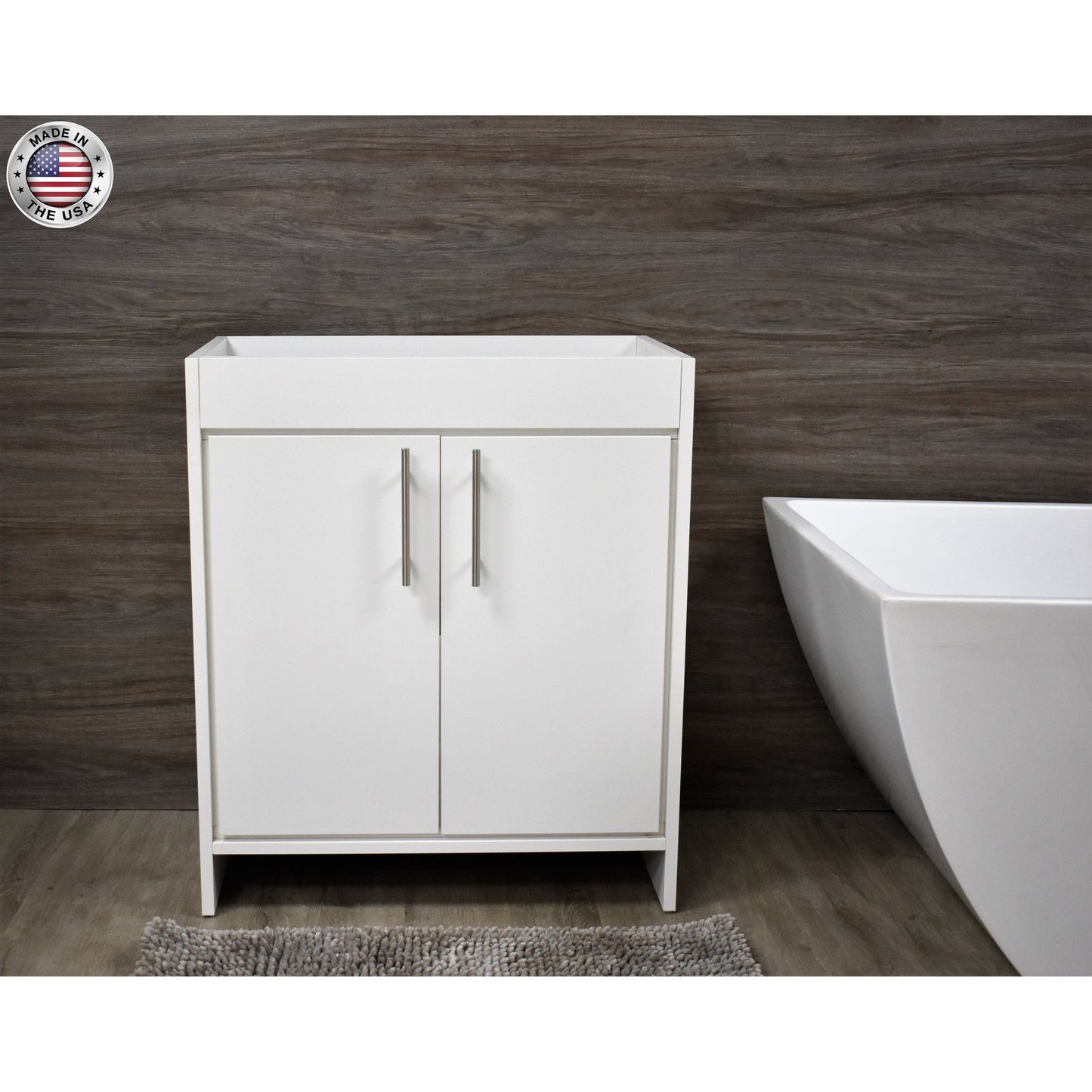 Volpa USA Villa 30" White Freestanding Modern Bathroom Vanity With Brushed Nickel Round Handles