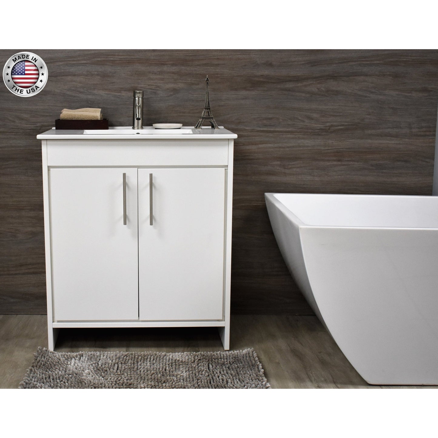 Volpa USA Villa 30" White Freestanding Modern Bathroom Vanity With Brushed Nickel Round Handles