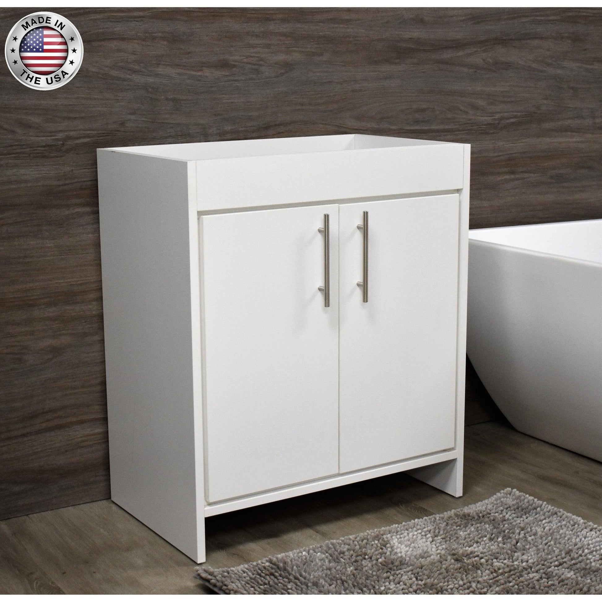 Volpa USA Villa 30" White Freestanding Modern Bathroom Vanity With Brushed Nickel Round Handles