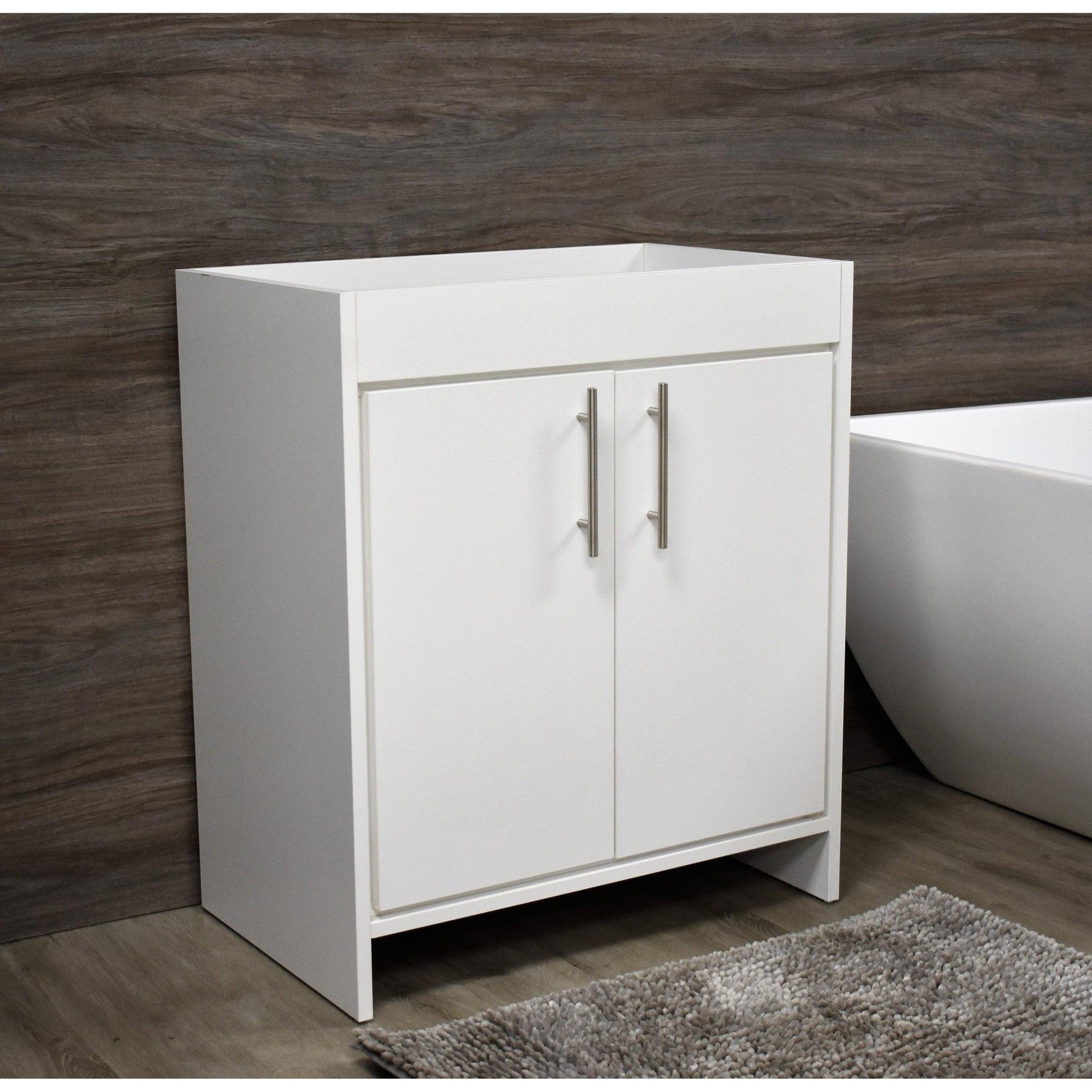 Volpa USA Villa 30" White Freestanding Modern Bathroom Vanity With Brushed Nickel Round Handles