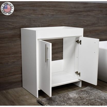 Volpa USA Villa 30" White Freestanding Modern Bathroom Vanity With Brushed Nickel Round Handles