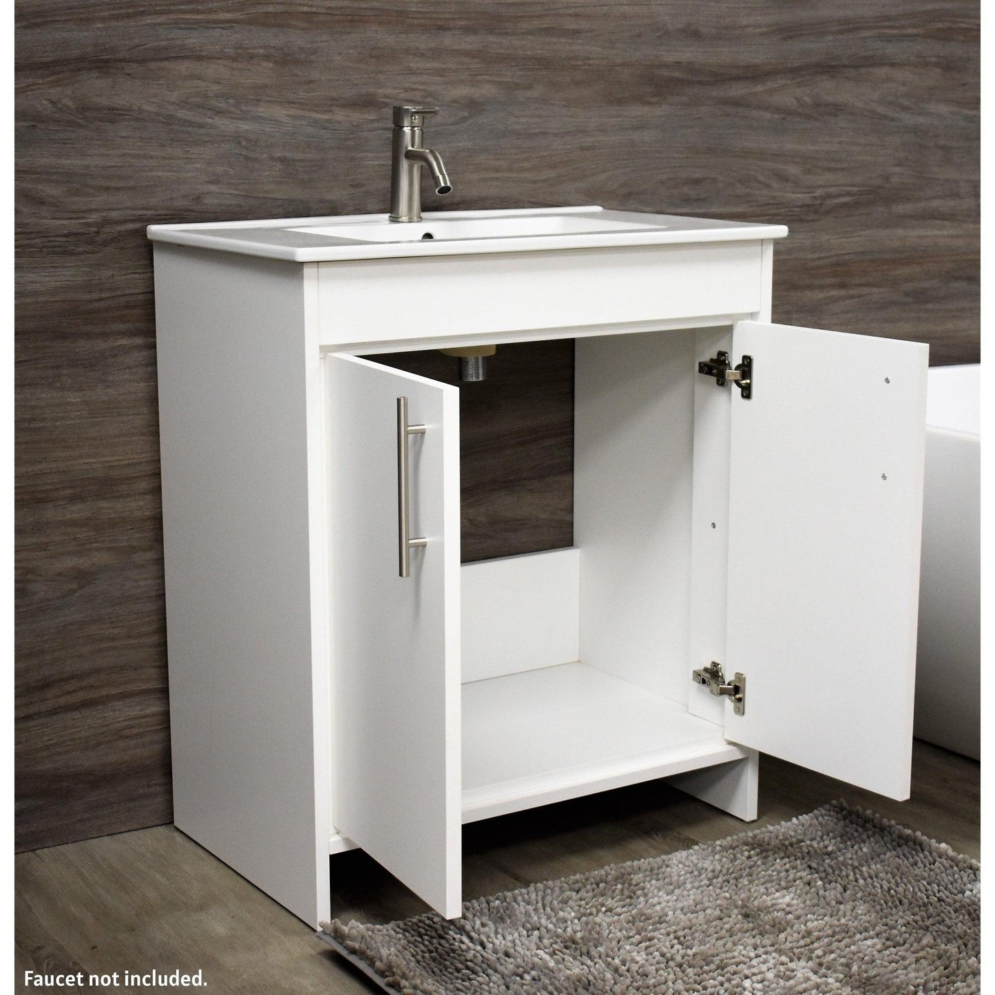 Volpa USA Villa 30" White Freestanding Modern Bathroom Vanity With Integrated Ceramic Top and Brushed Nickel Round Handles