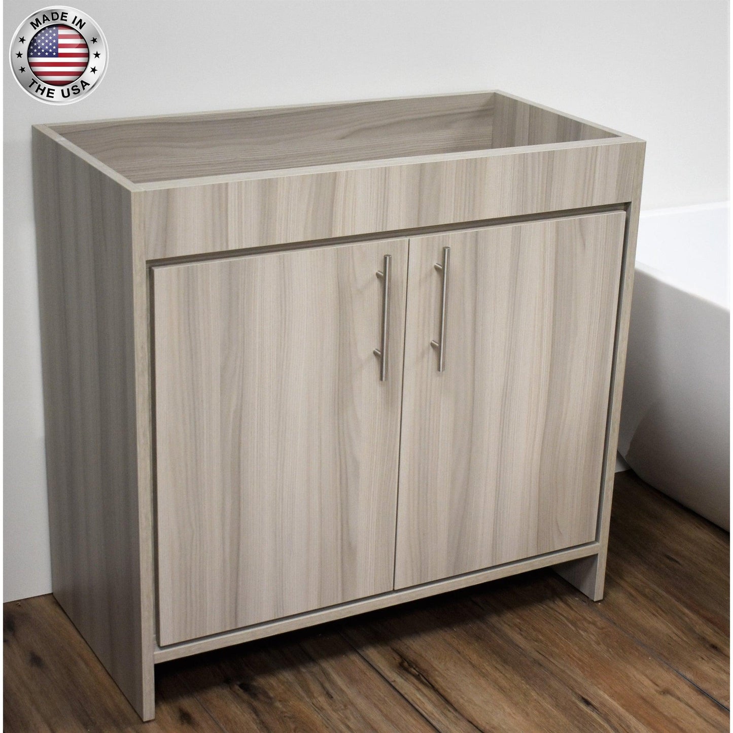 Volpa USA Villa 36" Ash Gray Freestanding Modern Bathroom Vanity With Brushed Nickel Round Handles