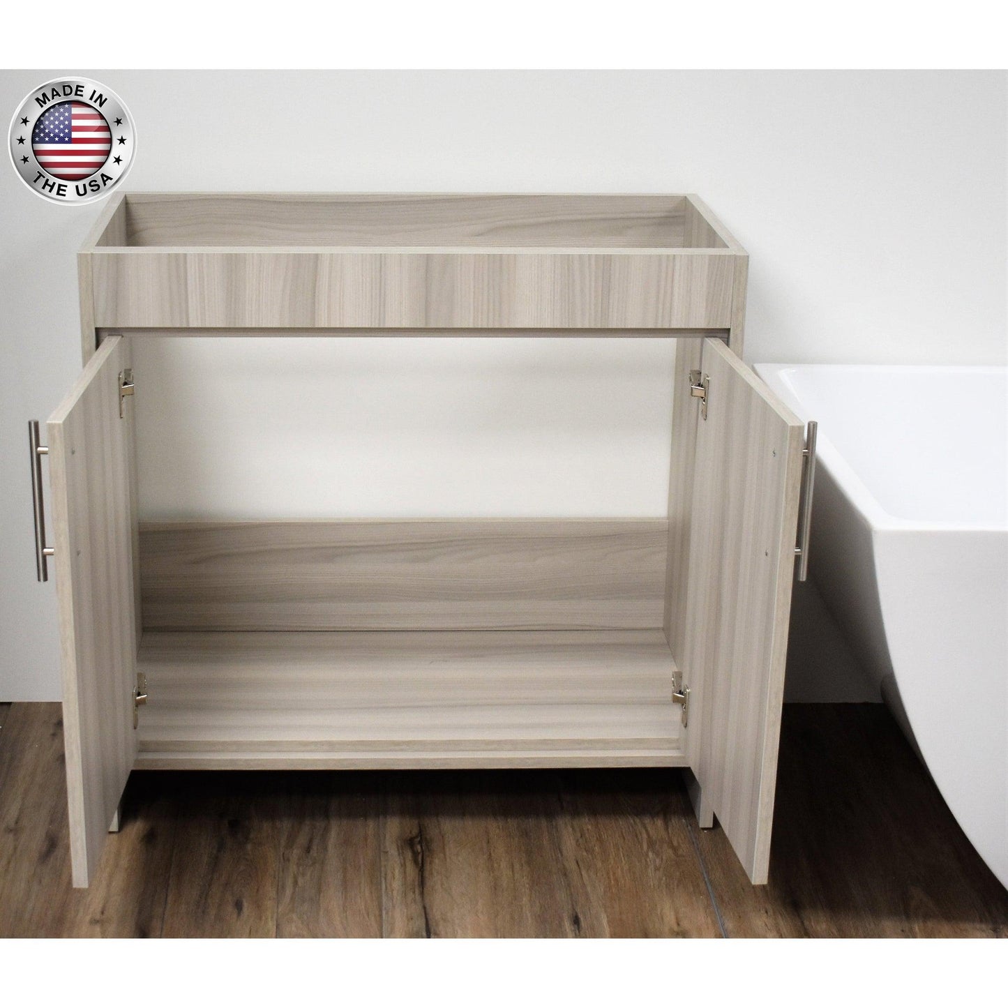 Volpa USA Villa 36" Ash Gray Freestanding Modern Bathroom Vanity With Brushed Nickel Round Handles