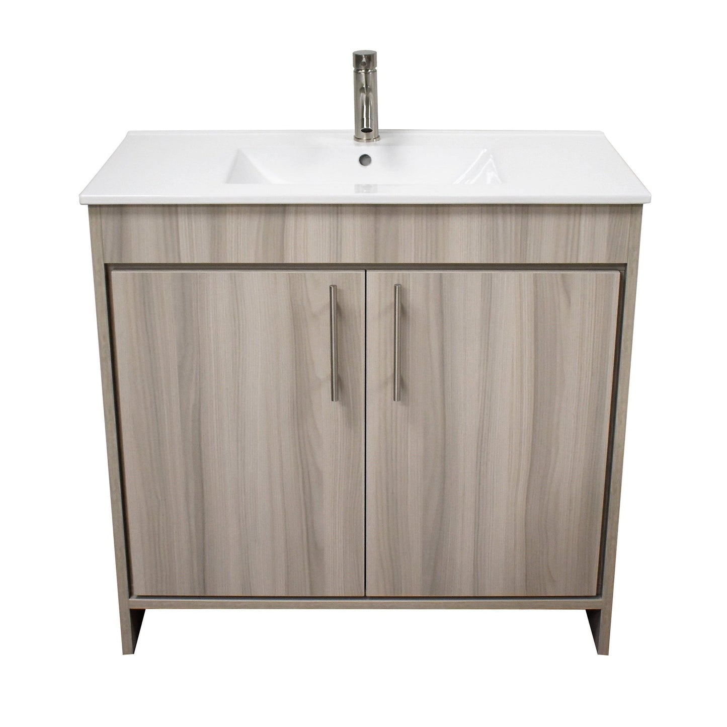 Volpa USA Villa 36" Ash Gray Freestanding Modern Bathroom Vanity With Integrated Ceramic Top and Brushed Nickel Round Handles